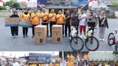 Kolobrasi Komandan Kodim 0208/Asahan Letkol Inf Edy Syahputra, S.H., M.I.P. beserta jajaran prajurit hadiri kegiatan olahraga Gelar secara serentak di lingkungan Polres Asahan dan Polres Tanjung Balai