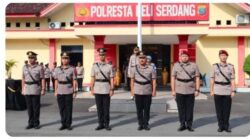 Kapolresta Deli Serdang Kombes Pol Hendria Lesmana, SIK, M. Si, Pimpin  Upacara Sertijab Kasat Reskrim, Kapolsek pagar Merbau dan Kapolsek Beringin di Lapangan Apel Mapolresta Deli Serdang