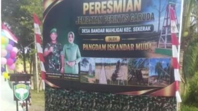 Panglima Komando Daerah Militer (Kodam) Iskandar Muda Mayjen TNI Joko Hadi Susilo Resmikan Jembatan Perintis Garuda di Desa Bandar Mahligai ,Aceh