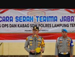 Dua pejabat utama di lingkungaSerah terima jabatan (Sertijab) Kabag Ops dan Kabag SDM dipimpin langsung oleh Kapolres Lampung Tengah AKBP Charles Pandapotan Tampubolon, S.I.K., S.H., M.H., di Aula Atmani Wedhana Mapolres
