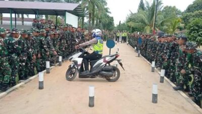 Polres Serdang Bedagai (Sergai) Gelar sosialisasi “Polantas Karib” dan uji praktik Safety Riding Bersama Yonif TP 902 & Subdenpom Tebing Tinggi, di Markas YONIF TP 902 SRI