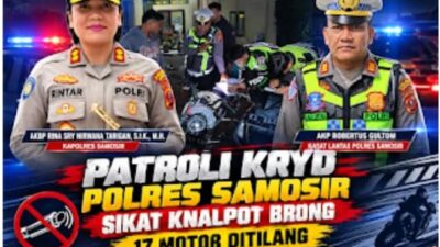 Patroli KRYD Polres Samosir Sikat Knalpot Brong, 17 Motor Ditilang