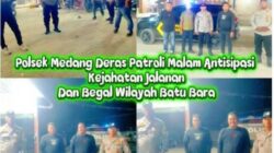Personel Polsek Medang Deras  Geelar Patroli Malam guna Antisipasi Aksi Kejahatan Jalanan, Geng motor, Begal, hingga Tawuran