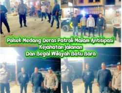 Personel Polsek Medang Deras  Geelar Patroli Malam guna Antisipasi Aksi Kejahatan Jalanan, Geng motor, Begal, hingga Tawuran
