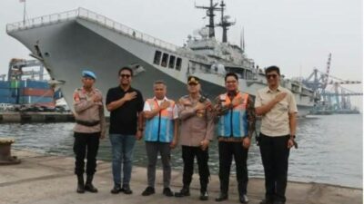 Kapolres Priok Hadiri Penyambutan Kapal Induk ITS Giuseppe Garibaldi, Menteri Pertahanan dan Pejabat Tinggi TNI