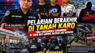 Tiga Pelaku Curanmor Roti Aroma Diciduk URC Bringas Polres Deli Serdang di Tanah Karo