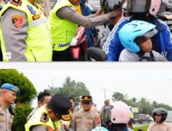 Wakapolda Sumut Turun ke Jalan, Bagikan Helm dan Ajak Warga Tertib Berlalu Lintas